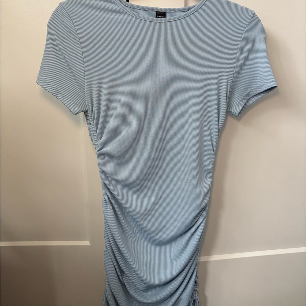 SHEIN Light Blue Ruched Midi Dress